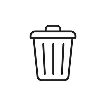Minimalist bold line icon of a household trash bin isolated on white background. 