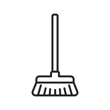 Minimalist bold line icon of a floor sweeping broom isolated on white background.