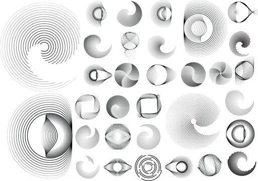 Collection of vector design elements. Set of logos with lines, spirals and circles. Various forms of line and dots design.Vector logo collection. Bundle of circle icons and elements. Set of lines art.