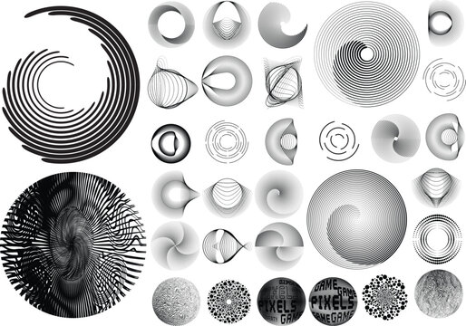 Collection of vector design elements. Set of logos with lines, spirals and circles. Various forms of line and dots design.Vector logo collection. Bundle of circle icons and elements. Set of lines art.
