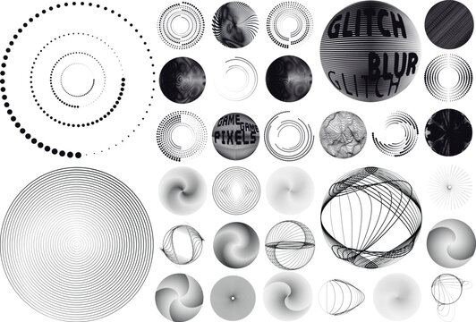 Collection of vector design elements. Set of logos with lines, spirals and circles. Various forms of line and dots design.Vector logo collection. Bundle of circle icons and elements. Set of lines art.