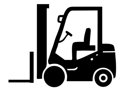 Warehouse forklift loader truck silhouette clipart icon. Black and white.