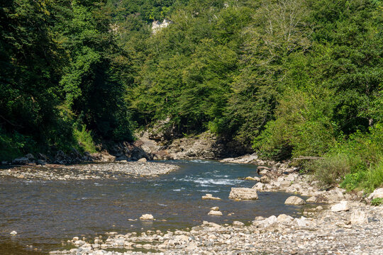 Mountain rocky river in canyon baldi, western Georgia