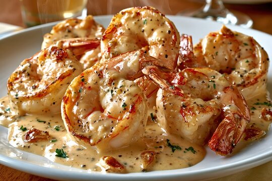 Garlic butter shrimp scampi in creamy sauce gourmet seafood dinner