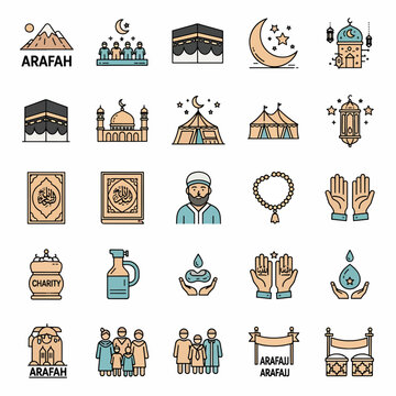 Islamic icons set. Collection of vector illustrations of religious symbols and elements for design.