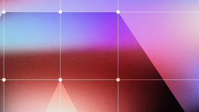 Pink and blue gradient illustration background with grainy or noisy effect texture. Backgroundd with lines and dots shape grid. Modern colorful background design.
