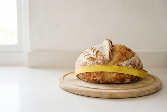Yellow tape measure wrapped around a loaf of bread