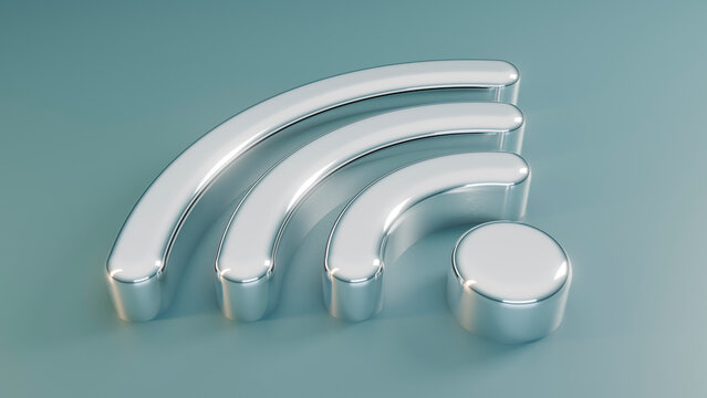 Metallic 3d wifi symbol icon on blue background