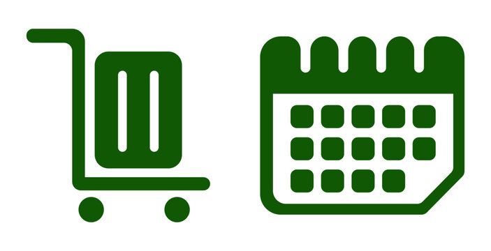 Green shopping cart and calendar icons representing online booking and retail scheduling services