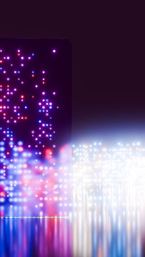 Digital screen glowing with colorful dots and futuristic technology