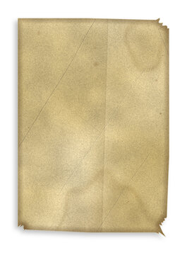 Old vintage weathered parchment paper sheet with tattered torn edges and creases isolated on transparent background