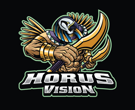 Horus Egyptian Falcon God Mascot Logo Illustration