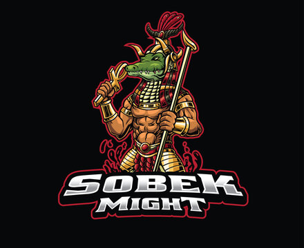 Sobek Egyptian Crocodile God Mascot Logo Illustration