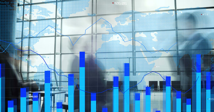 A digital composite image illustrates a global travel network concept with bustling businesspeople.