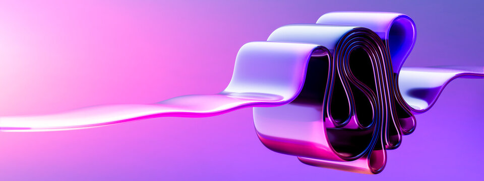 Folding Metallic Ribbon with Dark Looped Core, Abstract 3D Creative Transformation Concept