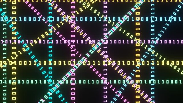 Seamless looping binary code criss-cross screen 10 seconds animation screensaver visualiser motion graphics HD video 