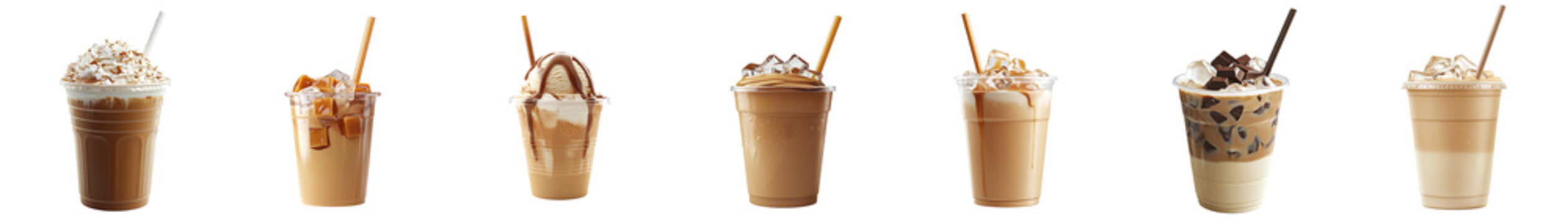 Iced coffee set, isolated on transparent background PNG, clipping path, template, mockup, cut out