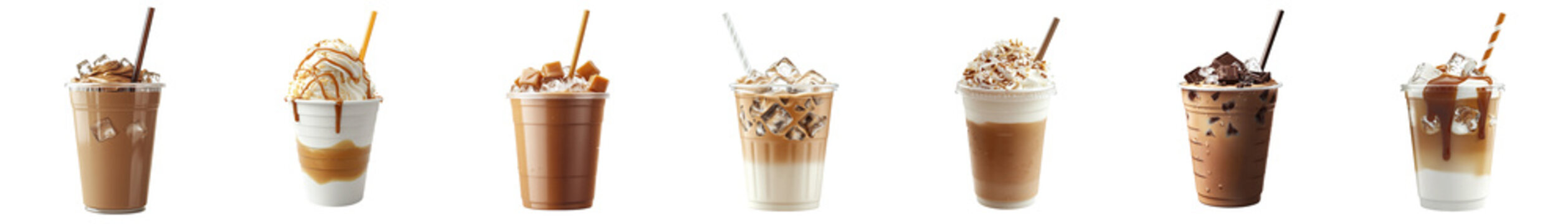 Iced coffee set, isolated on transparent background PNG, clipping path, template, mockup, cut out