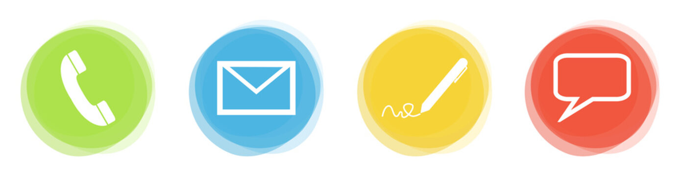 Kontakt Buttons in gr&uuml;n, blau, gelb und rot