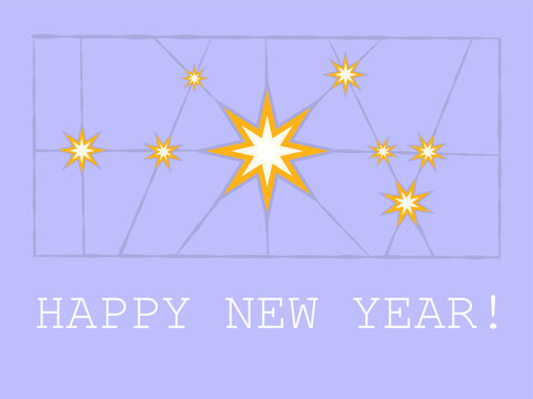 Happy New Year Greeting Card Vector Illustration Golden Stars Constellation Style