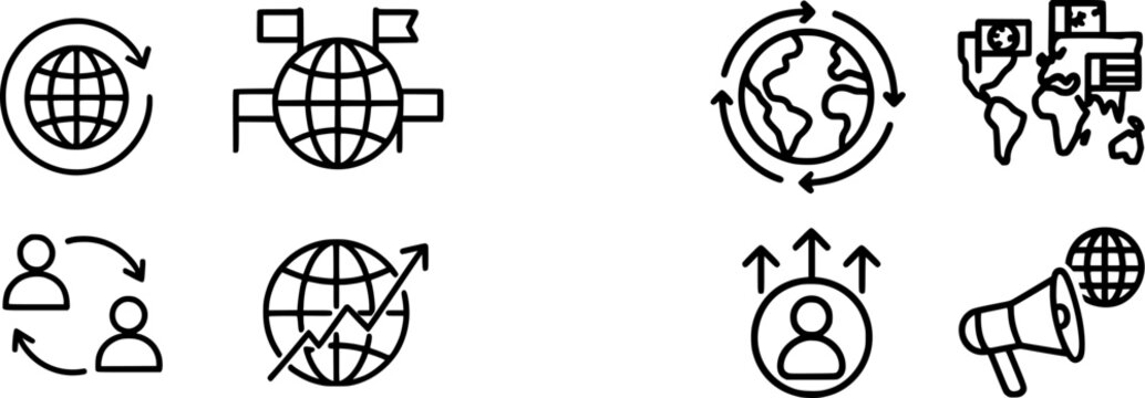 The image features a series of global icons representing international trade or investment, with arrows indicating movement across borders