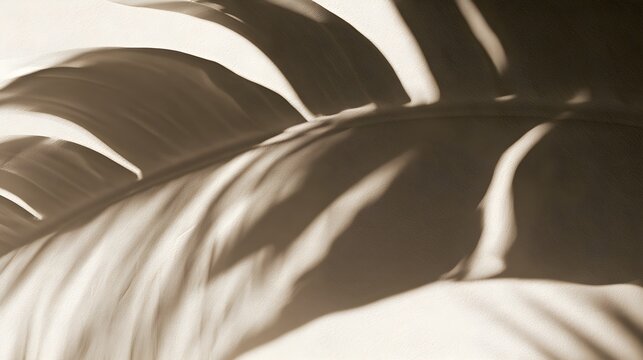 Large tropical leaf with shadows on surface