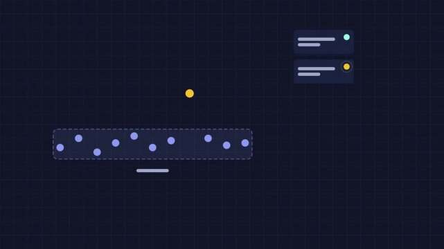 Animated anomaly flagged in data series drawn as a minimal neon line illustration in blue and azure on a dark background. Smooth 4K seamless loop with placeholder label bars and copy space for your ow