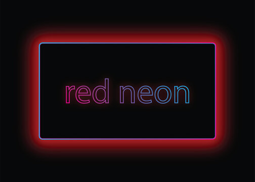 Red Neon Text Effect with Glowing Rectangle Frame, Blue and Pink Gradient Lettering and Bright Red Light Halo on Black Background for Modern Digital Graphic Design