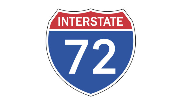 Interstate 72 highway route marker shield sign with red and blue colors, indicating federal transport roadway.