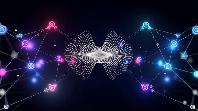 Neural data transfer networks glowing particles dynamic motion 4K