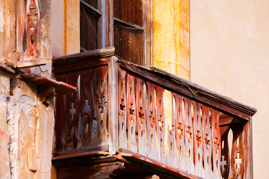 Ornate Wooden Balcony of an Old House in Benidorm