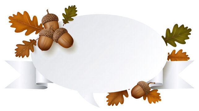 Acorn and oak leaf decoration isolated on white background with clipping path for autumn banner design