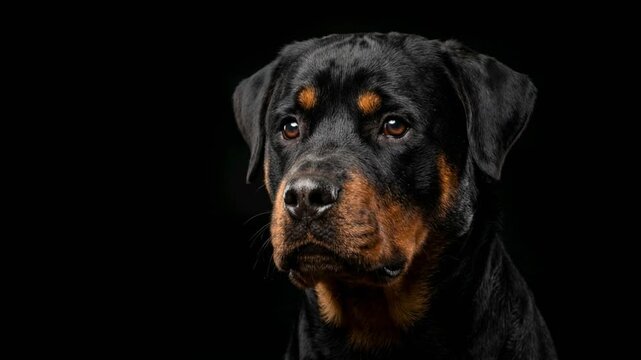 rottweiler close up isolated on black background video
