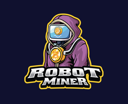 Bitcoin Robot Miner Mascot Logo Illustration
