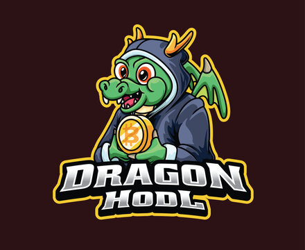 Bitcoin Dragon Hodl Mascot Logo Illustration