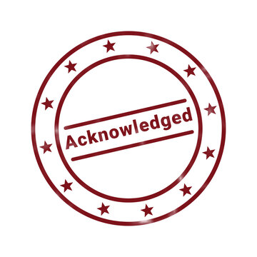 Red circular stamp with acknowledged text and checkmark