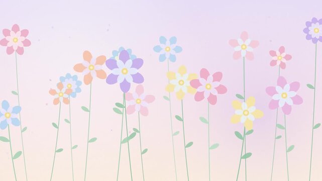 Cute pastel flower garden illustration with soft dreamy colors and simple flat design.