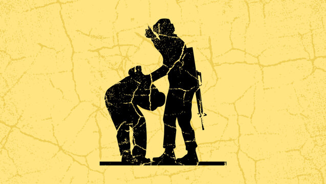 Policeman catching a robber, color vector illustration