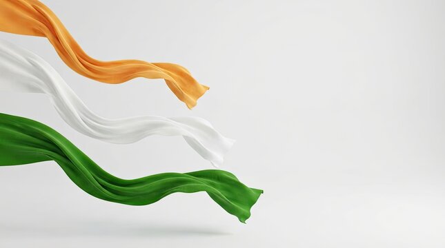 Abstract flowing fabric ribbons in saffron white and green colors for an indian republic day tricolor background design