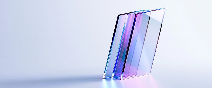 Abstract Iridescent Glass Panels On White Surface