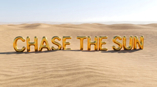 Reflective Liquid Gold Typography on Desert Sand