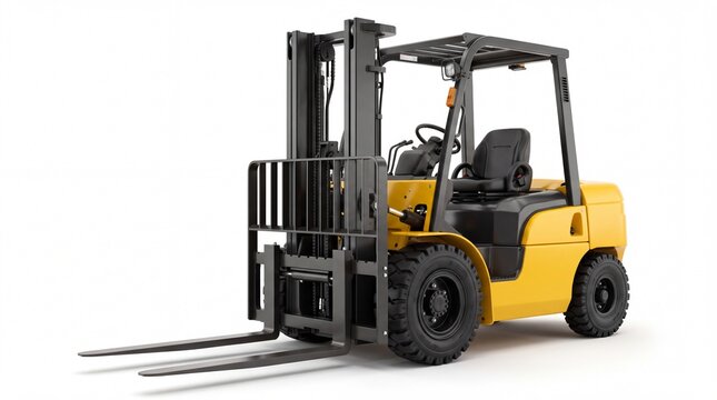 Yellow forklift truck with black accents and a comfortable seat, ready for heavy lifting operations.