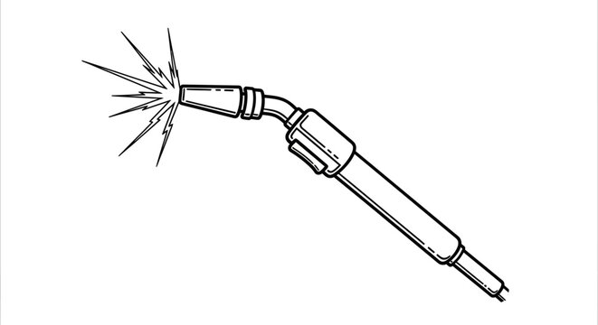 Vintage welding torch vector illustration, industrial gas welder equipment with sparks, retro hand drawn metalwork tool icon, professional fabrication and repair shop graphic