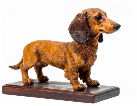 Dachshund dog figurine standing on wooden base