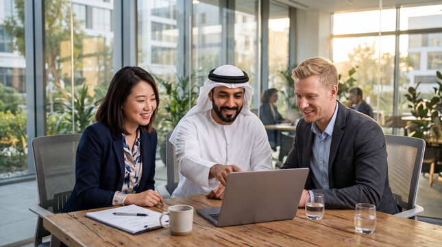 Diverse multiethnic teamwork business people working collaborating together with laptop in the modern office