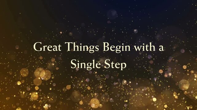 Motivational Quote "Great Things Begin with a Single Step" on Elegant Dark Background with Bokeh Lights