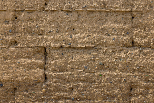 Close-Up of Rough Textured Mud Brick Wall