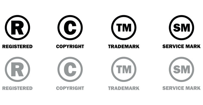 Registered, Copyright, Trademark, and Service Mark symbols in black and gray.