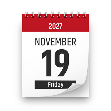 Date 19 November 2027 year realistic calendar day page design. November 19 transparent png