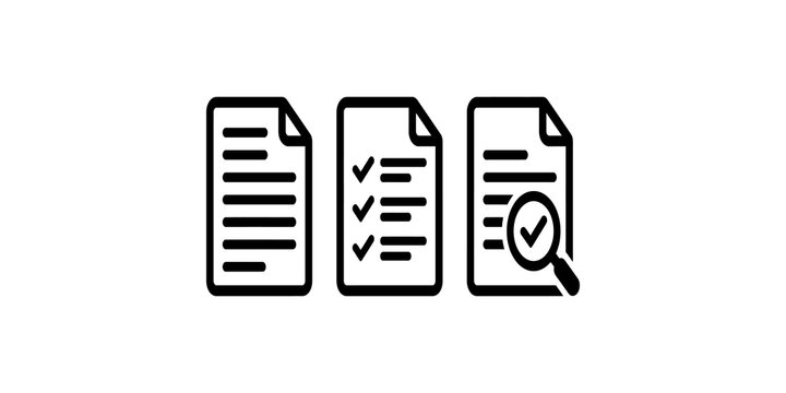 Black fill document icons, simple and versatile for notes, checklists, and search functions.